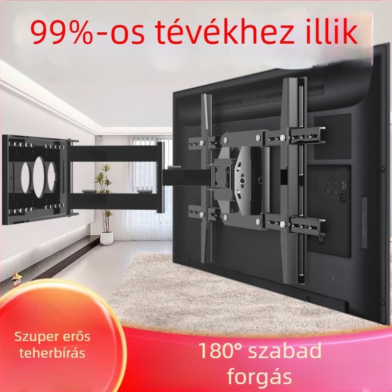 TV falra szerelhető tartó 180°-os forgatással és teleszkópos karral, hideg hengerelt acélból, sík kijelzős TV-hez, tömeg 12 kg