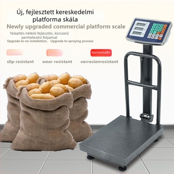 Összecsukható kereskedelmi elektronikus árcsala, 150 kg kapacitás, elektronikus mérés, tápegység: ólom-savas akkumulátor vagy hálózati adapter