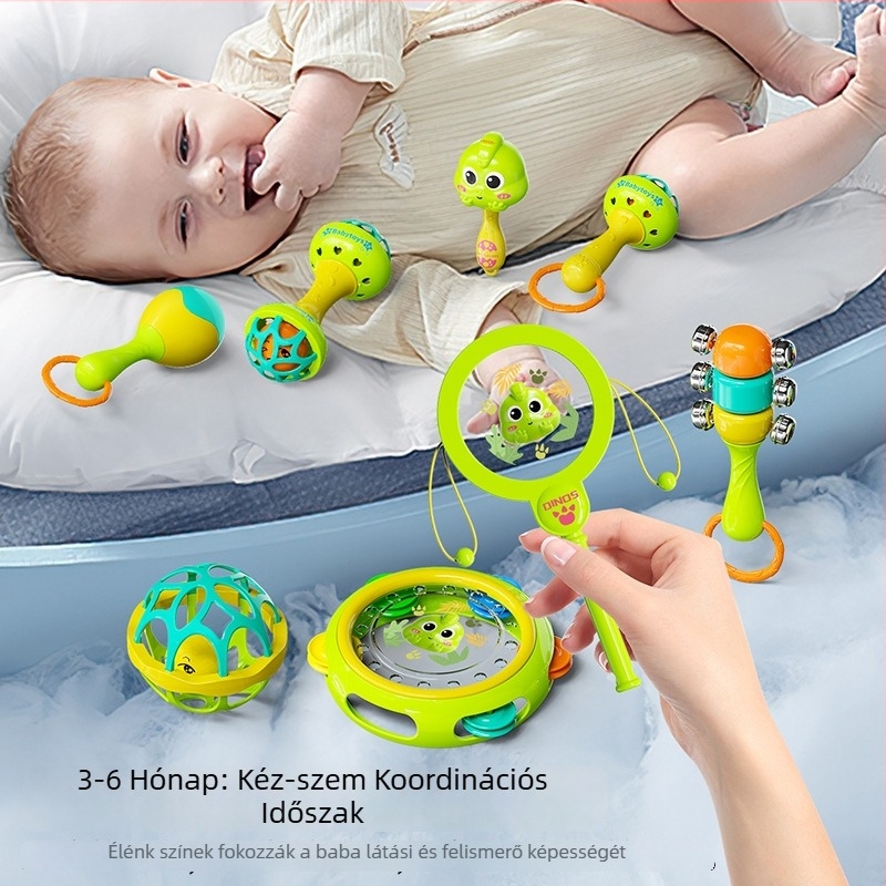 Baba rattle – oktató játék 0–3 éveseknek, műanyag; csomagolásban doboz; fejleszti a kéz- és szem koordinációt, érzékelést, hallást, látást