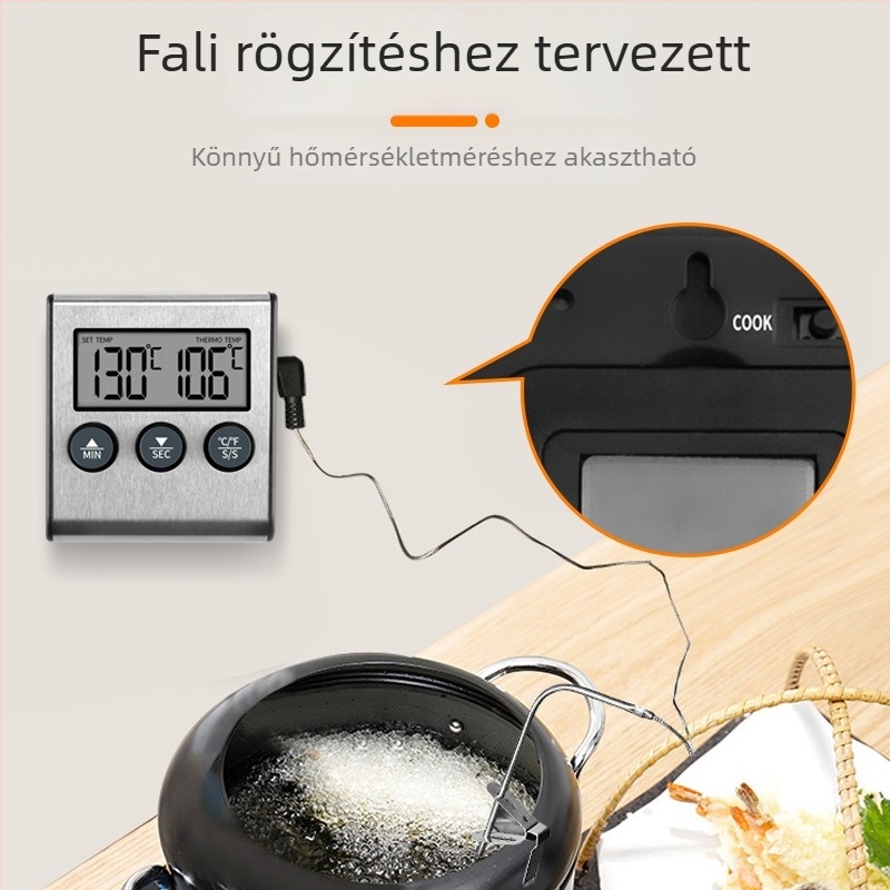 Digitális konyhai hőmérő, modell DTH-24, mérési tartomány -50–300°C, sütőhöz, sütéshez és kandírozott gyümölcsökhöz