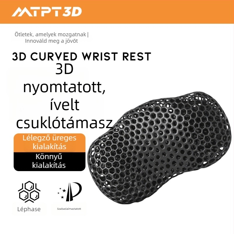 Ergonomikus csuklótámasz billentyűzethez és egérhez, 3D nyomtatott, U-alakú görbített forma