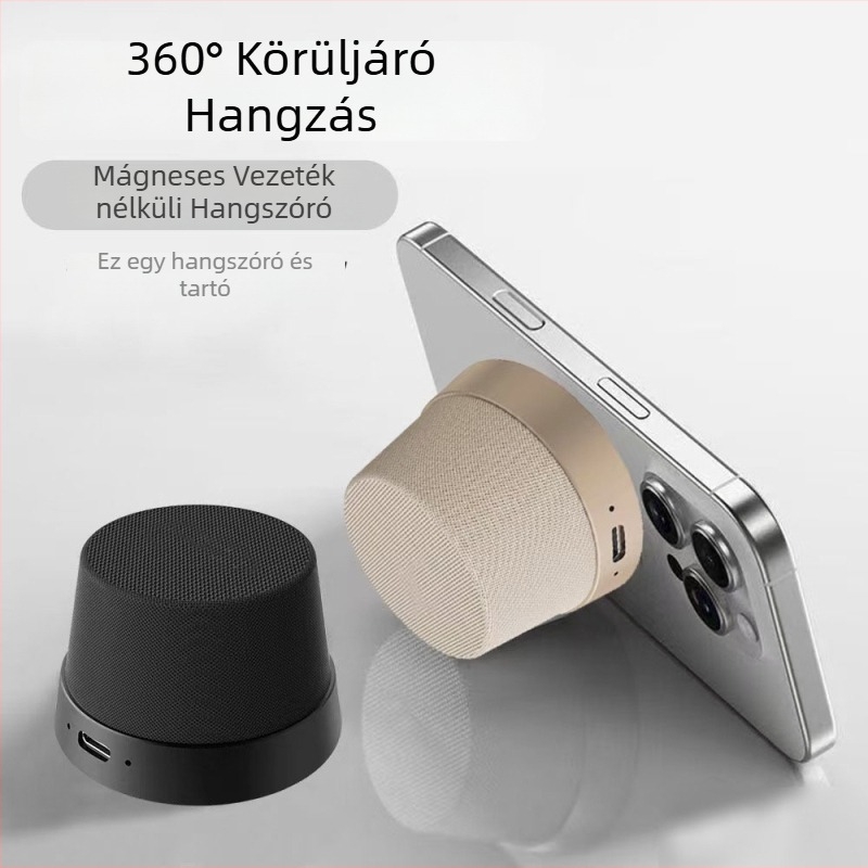 Mágneses Mini Hangszóró Telefon-Tartóval, Hordozható Bluetooth Autó Hangszóró, 5W, Bluetooth 5.3, Beépített 300–500mAh Akkumulátor, IPX2