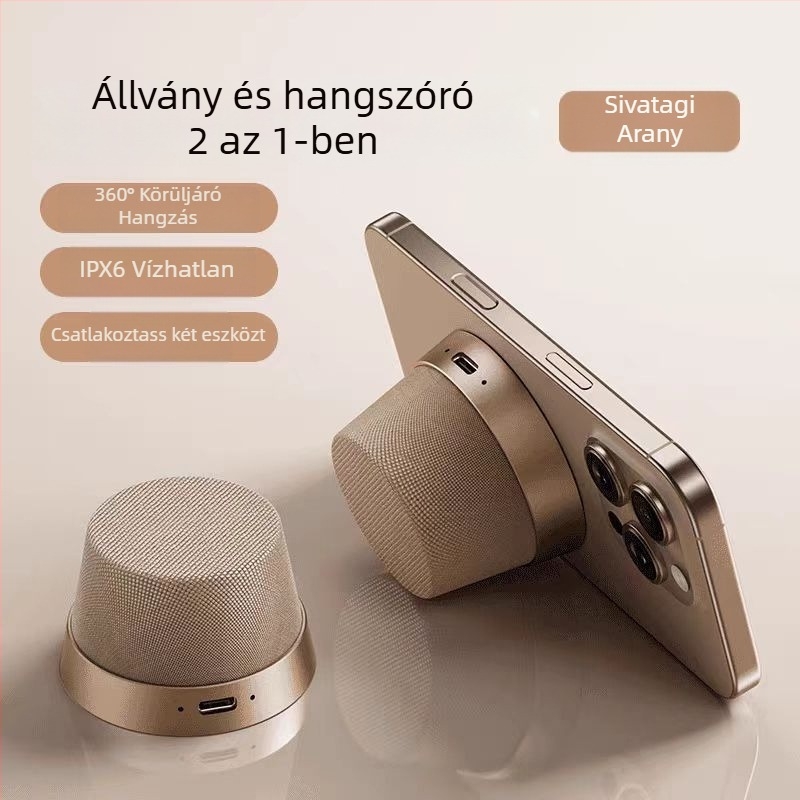 Mágneses Mini Hangszóró Telefon-Tartóval, Hordozható Bluetooth Autó Hangszóró, 5W, Bluetooth 5.3, Beépített 300–500mAh Akkumulátor, IPX2