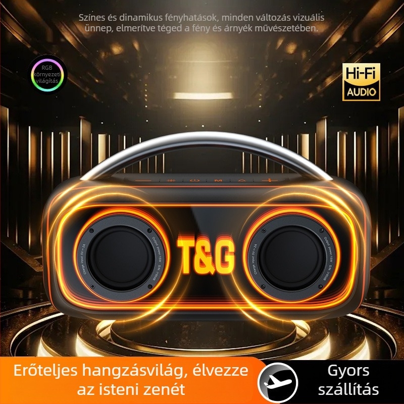 TG458 Bluetooth hangszóró LED világítással, kültéri hordozható, 30W, 2 db Hi‑Fi hangszóró, beépített akkumulátor 2000–4000 mAh, frekvenciaválasz 100 Hz–20 kHz