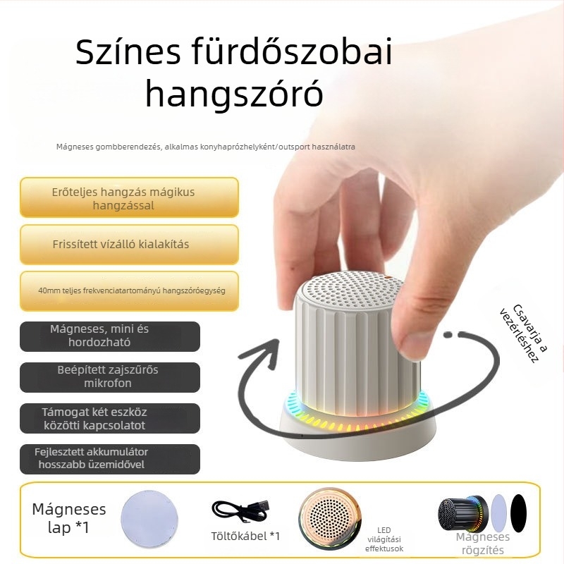 Mini hordozható Bluetooth hangszóró IPX5 vízállósággal, 3W kimenet, Bluetooth 5.3, frekvencia-tartomány 100 Hz–20 kHz, 10 m hatótávolság