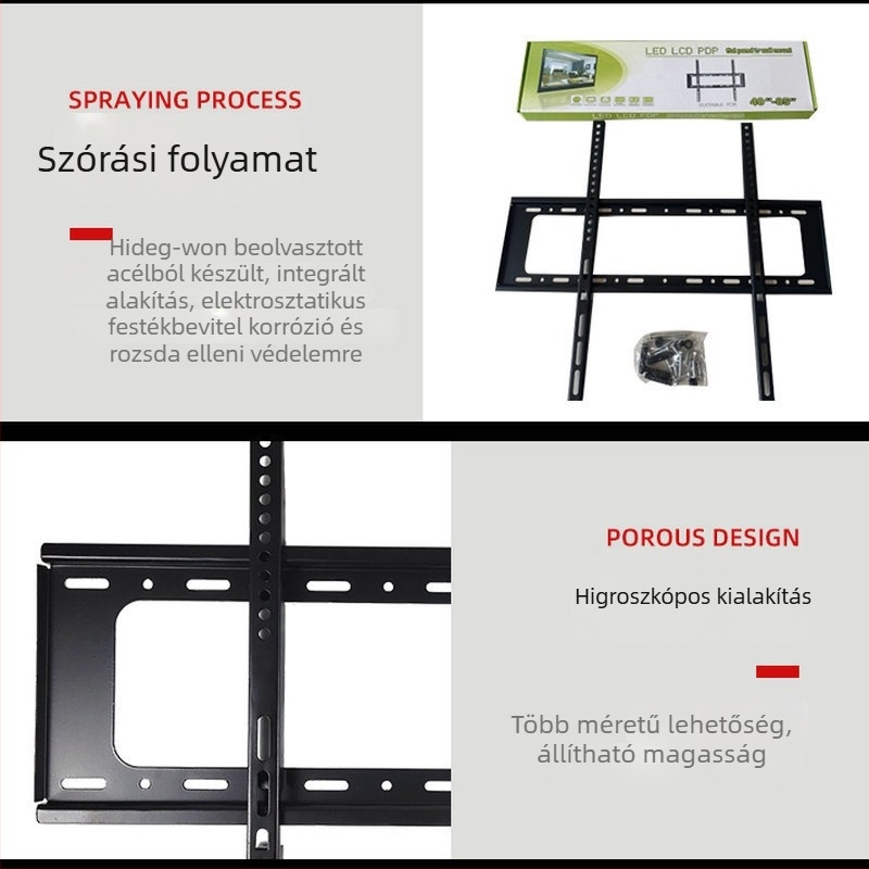 Fali LCD TV tartó, két szintű, teherbírás több mint 15 kg, vasból, VESA 200×200 / 400×400 / 600×400