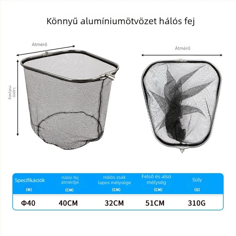 Összecsukható halászháló fej nagy halak fogására, háromszög alakú, lapos fej