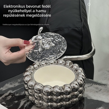 Fényűző kerámia hamutál fedővel, luxus dizájn, gyűjtésre és tárolásra funkcióval