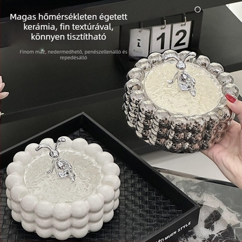 Fényűző kerámia hamutál fedővel, luxus dizájn, gyűjtésre és tárolásra funkcióval