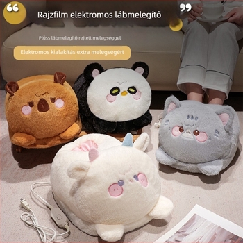 Plüss otthoni papucs – karikatúra stílus, USB-melegítés, csatlakoztatható, uniszex, beltéri papucs
