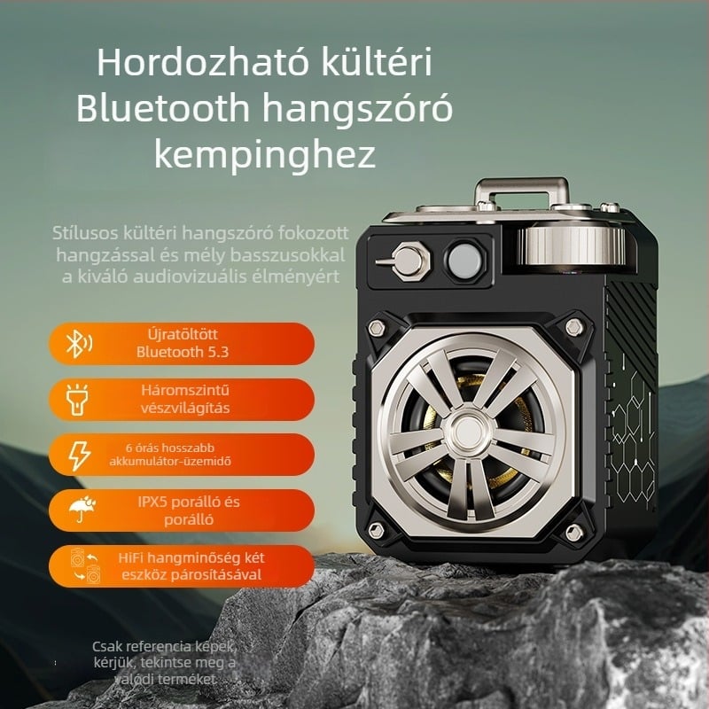 Hordozható kültéri Bluetooth hangszóró, páncél-stílusú dizájn, IPX5 vízálló, 5W teljesítmény, Bluetooth 5.3, 10 m hatótávolság, beépített akkumulátor 2000–4000mAh