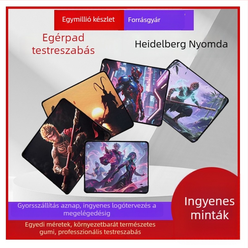 Egérpad csuklóvédővel — csúszásmentes asztali pad, természetes gumi, hőtranszfer nyomtatás, testreszabható