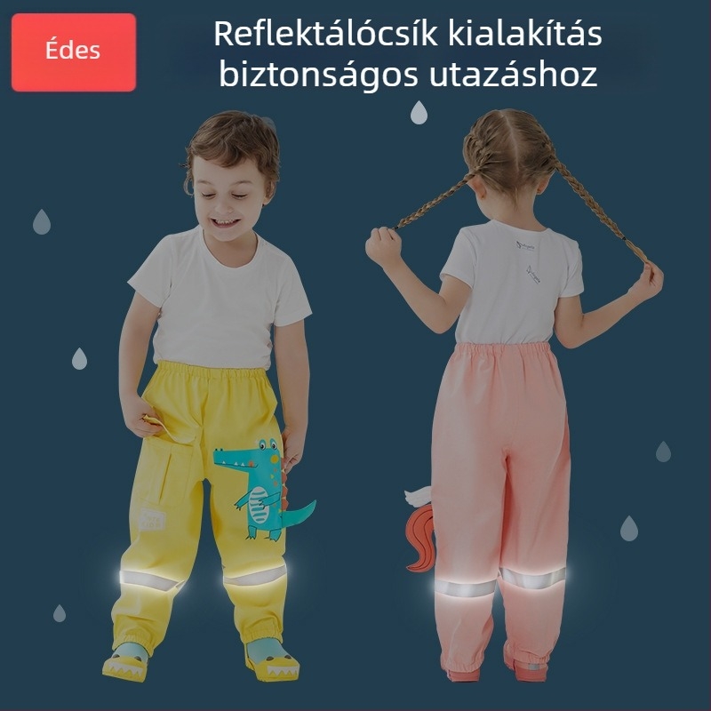 Gyermekeknek készült vastag, vízálló esőnadrág PVC ragasztóréteggel
