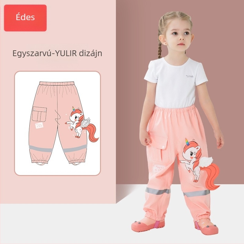 Gyermekeknek készült vastag, vízálló esőnadrág PVC ragasztóréteggel