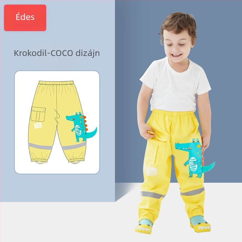 Gyermekeknek készült vastag, vízálló esőnadrág PVC ragasztóréteggel
