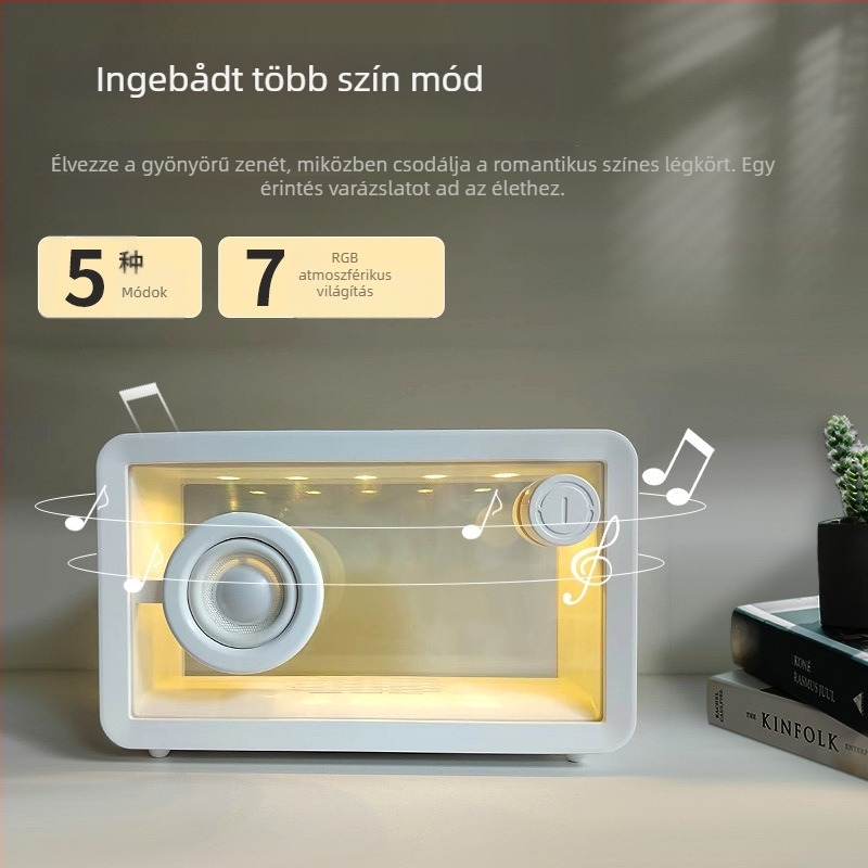 Bluetooth hangszóró atmoszférikus fényhatással, 8W kimenet, beépített akkumulátor 2000–4000mAh, frekvenciaválasz 100Hz–20kHz, Bluetooth 5.1, hatótáv akár 10 m