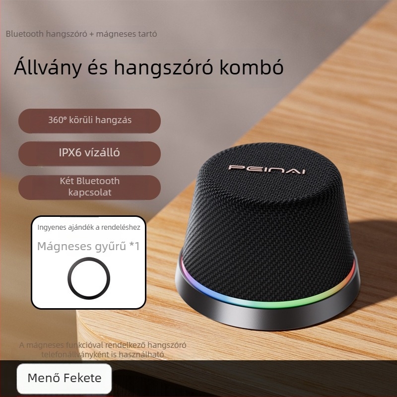 Mágneses Bluetooth hangsugárzó - IPX6 vízálló, BT 5.3, 360° surround hangzás, 5W, Beépített akkumulátor
