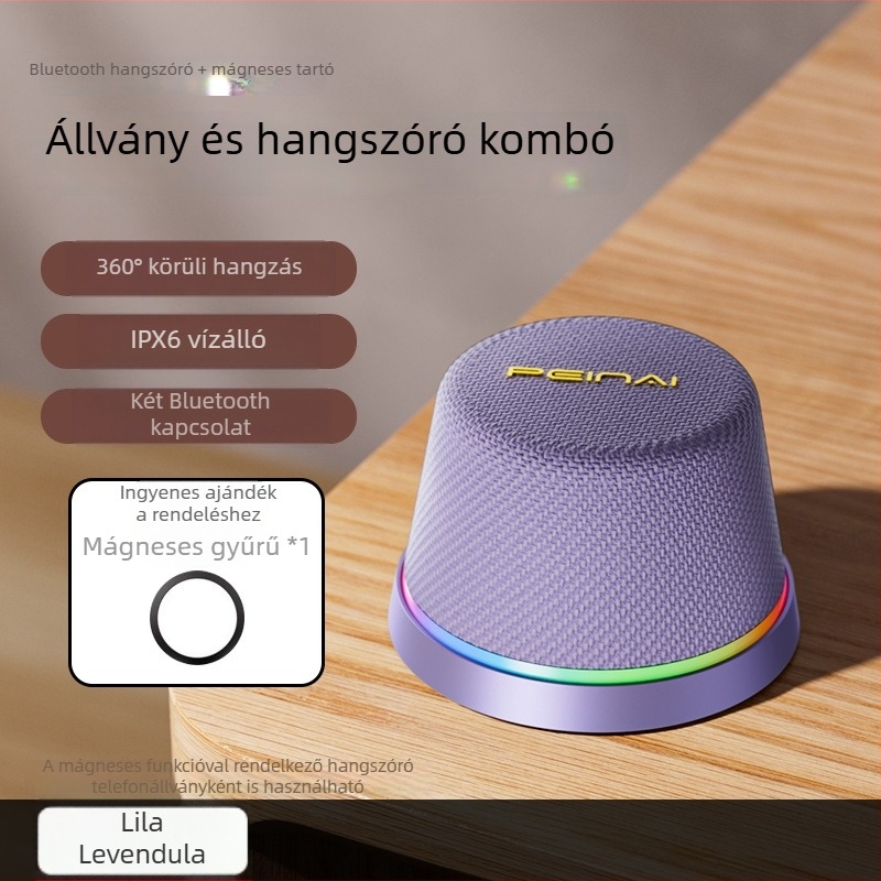 Mágneses Bluetooth hangsugárzó - IPX6 vízálló, BT 5.3, 360° surround hangzás, 5W, Beépített akkumulátor