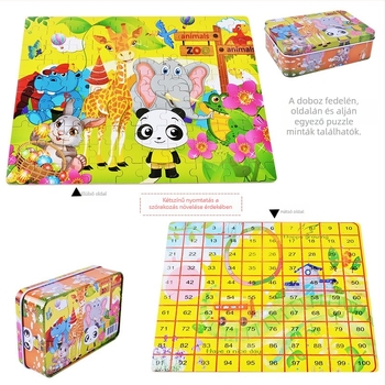 Fa repülőgép-puzzle 100 darabos, fémdobozban, 4–6 éveseknek, testreszabható dizájn