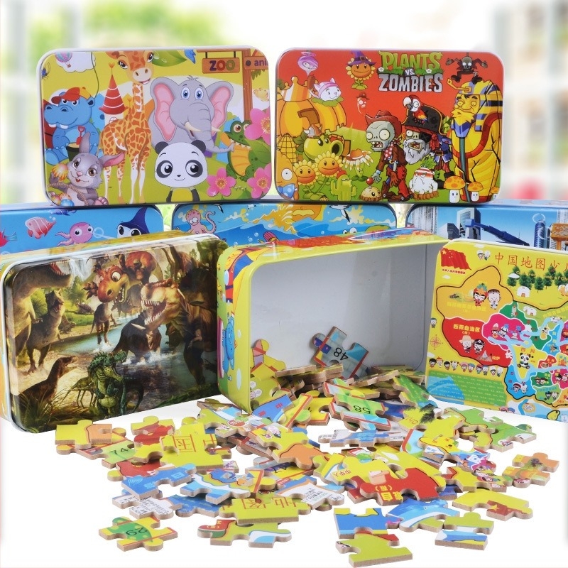 Fa repülőgép-puzzle 100 darabos, fémdobozban, 4–6 éveseknek, testreszabható dizájn