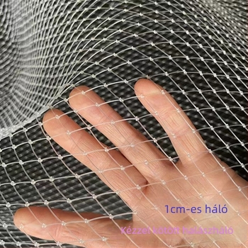 Horgász merítőháló, kézzel készített nylon háló 1 cm szemmel, mélyített kivitel, horogellenes