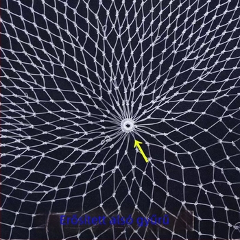 Horgász merítőháló, kézzel készített nylon háló 1 cm szemmel, mélyített kivitel, horogellenes
