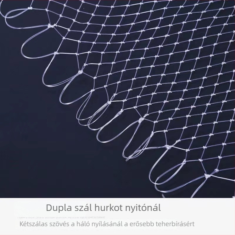 Horgász merítőháló, kézzel készített nylon háló 1 cm szemmel, mélyített kivitel, horogellenes