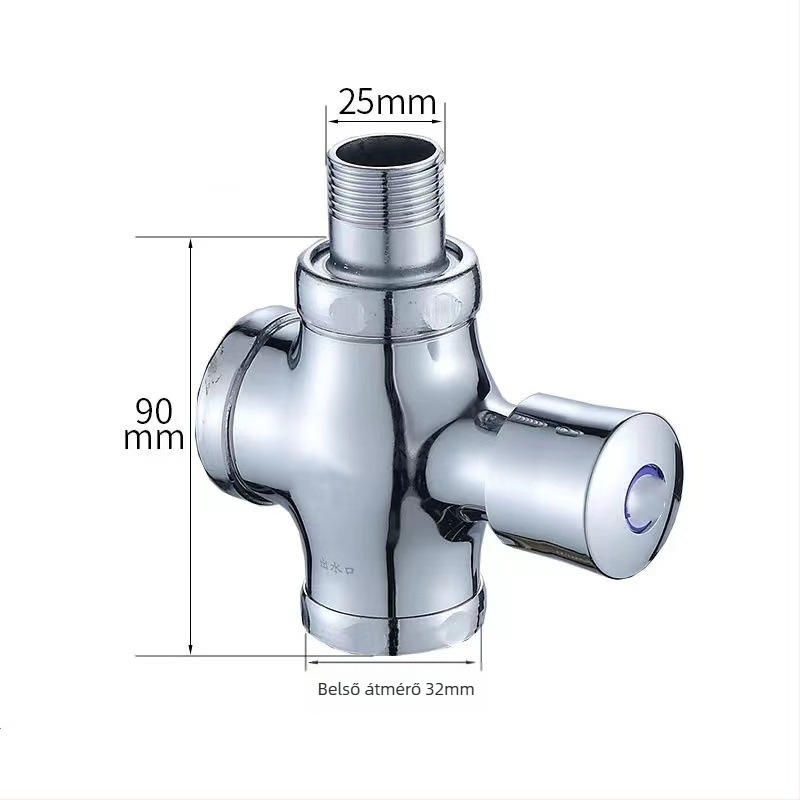 Kézi nyomású négyutas WC-öblítő szelep késleltetett záródással; réz-zink ötvözetből; 6 bar nyomás; 3–5 s öblítés