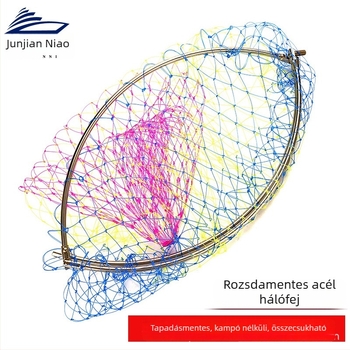 Rozsdamentes acélból készült összecsukható horgász hálófej, nagy szemmel