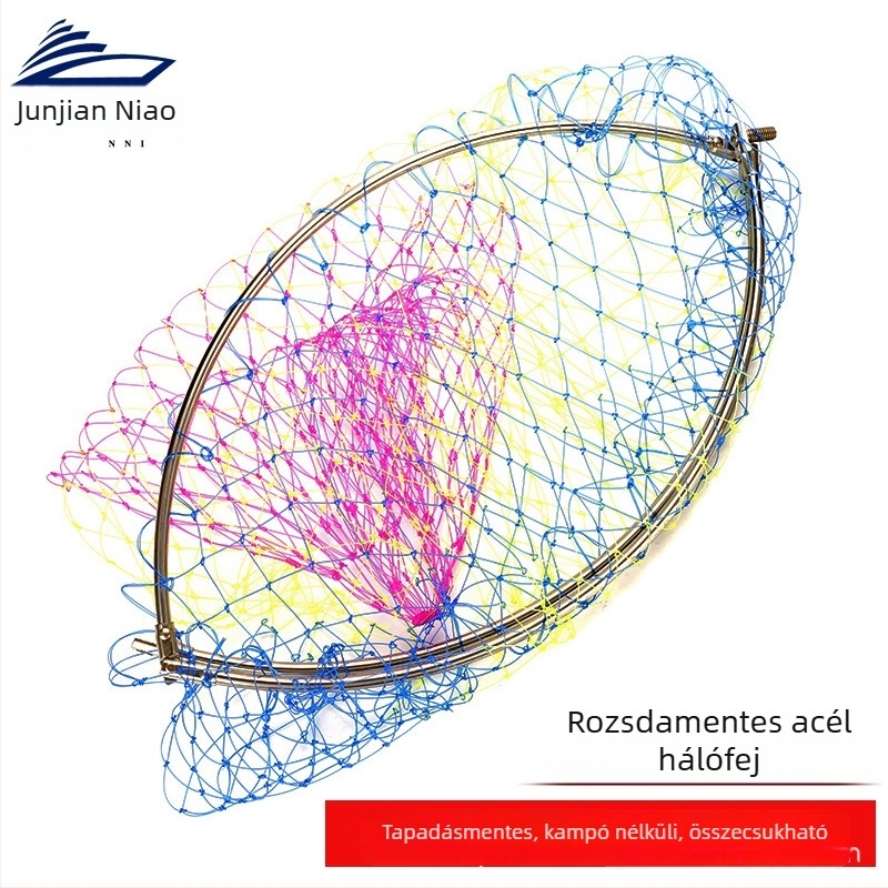 Rozsdamentes acélból készült összecsukható horgász hálófej, nagy szemmel