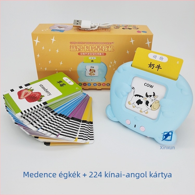 Gyermekek számára tervezett oktatási tanuló készülék, kétnyelvű kártyaolvasó dalokkal és versekkel, újratölthető Li-ion akkumulátor, memória akár 1GB-ig