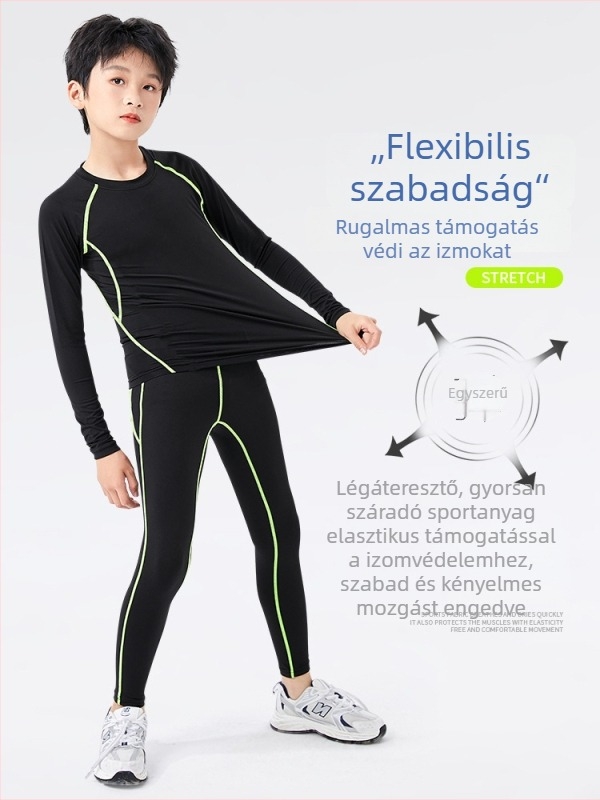 Gyerekek Quick-Dry kosárlabda edzésruha szett, uniszex hosszú ujjú felső és nadrág, poliészter 92% anyag, egész éves viselet