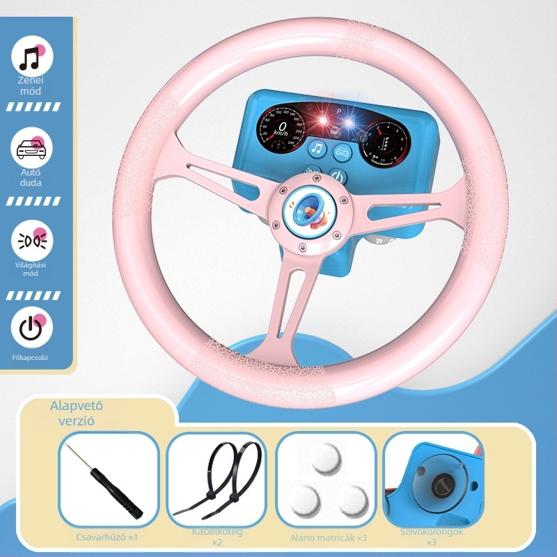 Világítós gyerek kormány játék - retro pilóta utas szimuláció, zene/hang, műanyag, memória legfeljebb 1 GB, elemes, 4–6 évesek