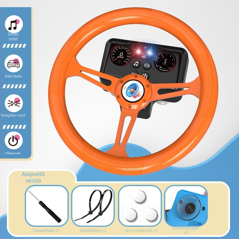 Világítós gyerek kormány játék - retro pilóta utas szimuláció, zene/hang, műanyag, memória legfeljebb 1 GB, elemes, 4–6 évesek