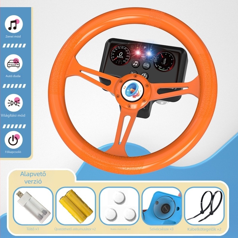 Világítós gyerek kormány játék - retro pilóta utas szimuláció, zene/hang, műanyag, memória legfeljebb 1 GB, elemes, 4–6 évesek