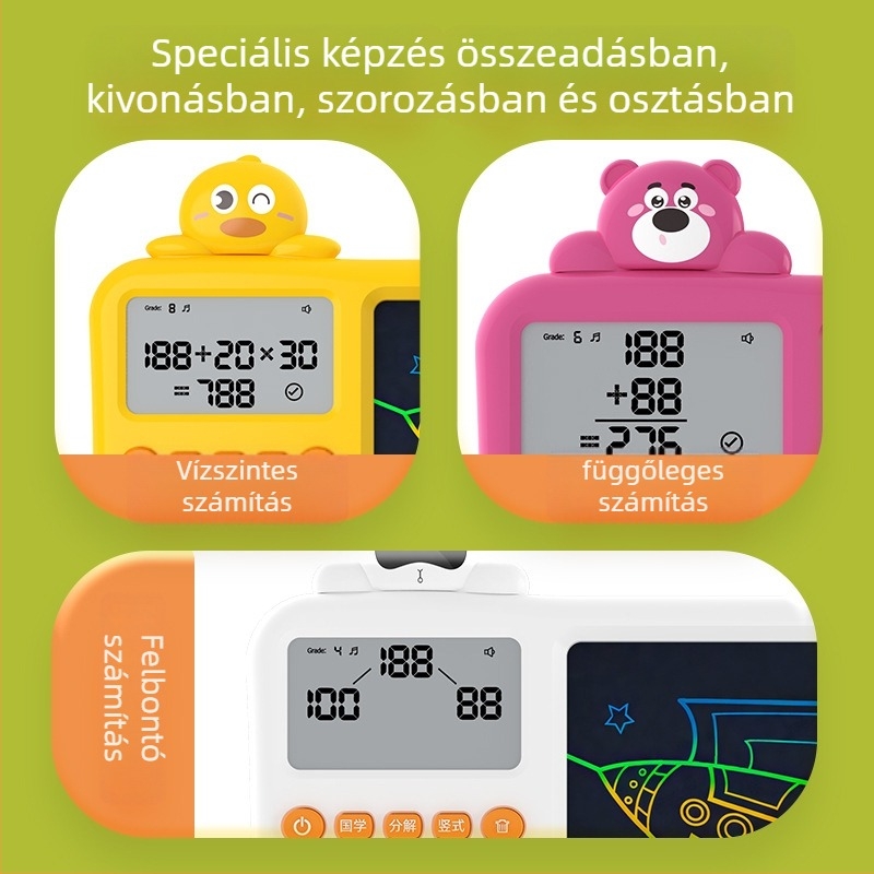 Okos korai oktatási gép szóbeli számológéppel és írásra szolgáló táblával 4–6 éveseknek — LCD-képernyő, újratölthető Li-ion akkumulátor, interaktív érintéses válasz