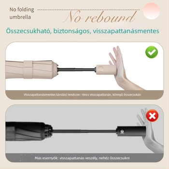 Iskolai diákoknak szánt automata összecsukható esernyő esőre vagy napsütésre, 8 acélbordás keret, tri-fold kialakítás, automata nyitás/zárás, UPF>50, könnyen hordozható
