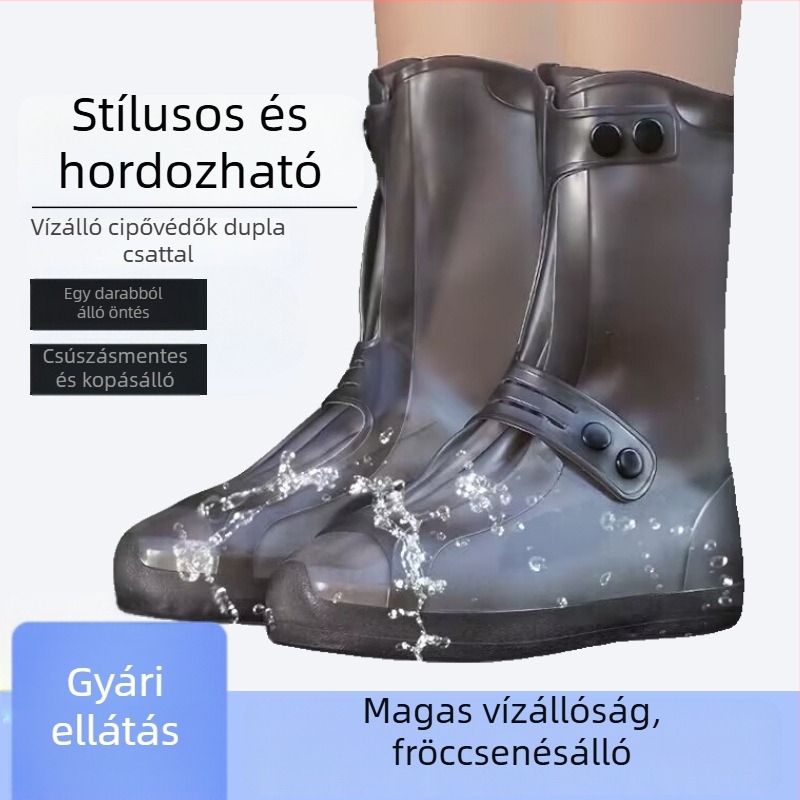 Unisex szilikon esőcsizma védőfedél, magas, vastag, kopásálló, csúszásmentes, vízálló