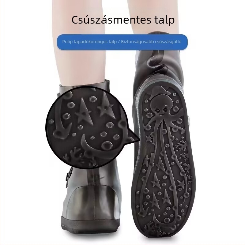 Unisex szilikon esőcsizma védőfedél, magas, vastag, kopásálló, csúszásmentes, vízálló