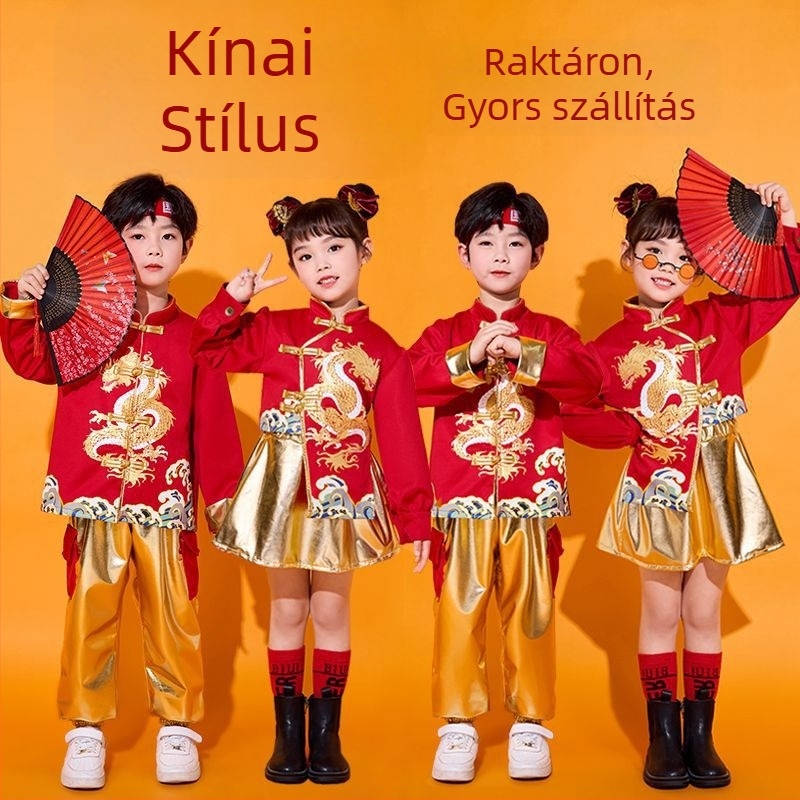 Gyerekek koreai stílusú táncruhája, 100% pamut, uniszex, 8 éves kortól