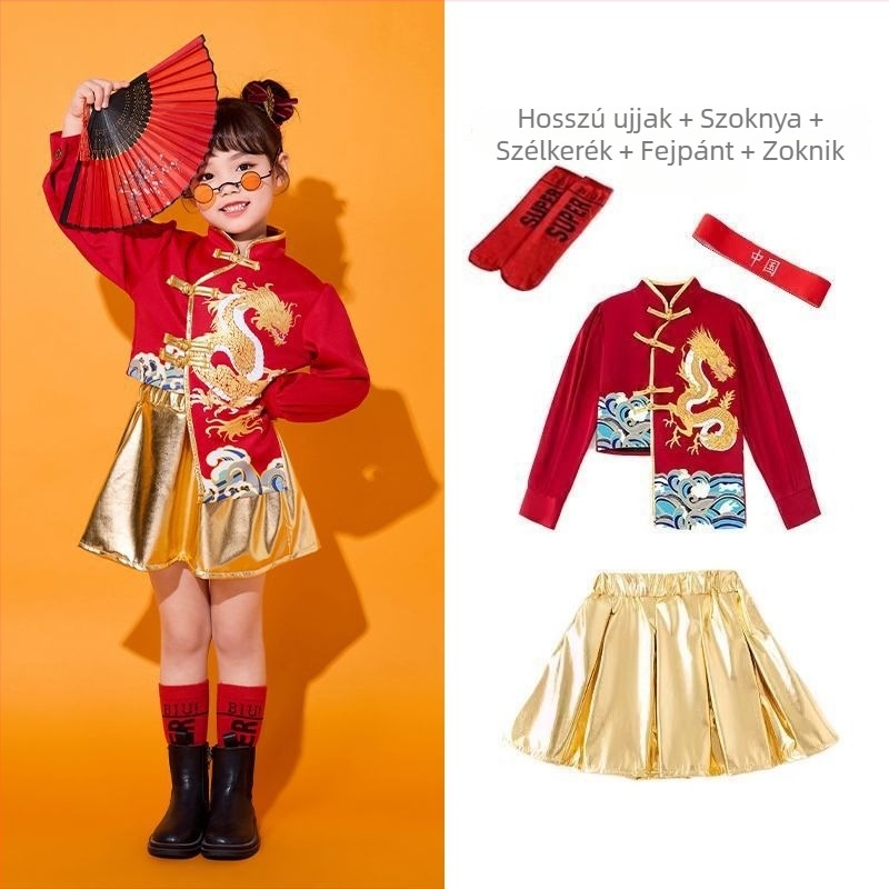 Gyerekek koreai stílusú táncruhája, 100% pamut, uniszex, 8 éves kortól