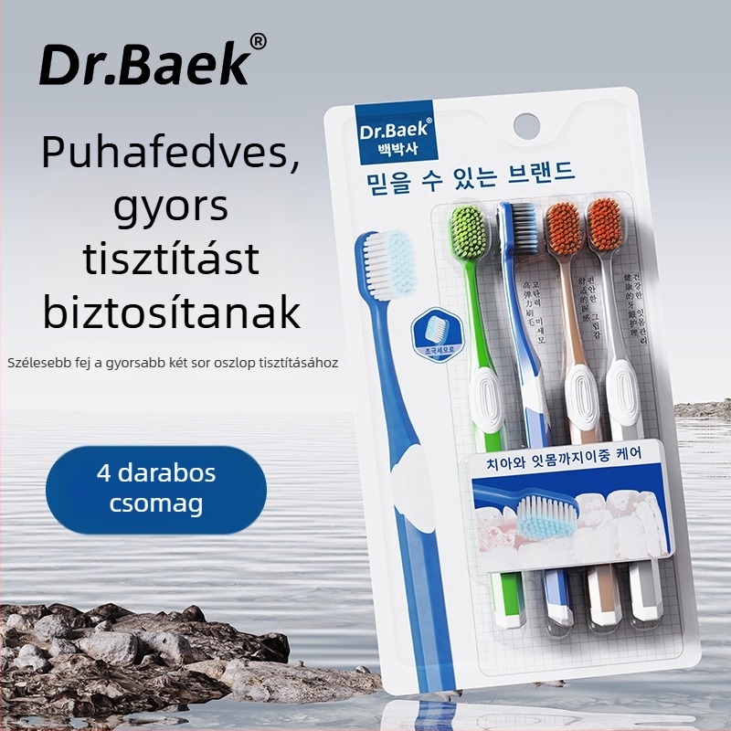 Kézi fogkefe puha sörtékkel, 4 darabos készlet, KR051, felnőtteknek, ínyvédelmet
