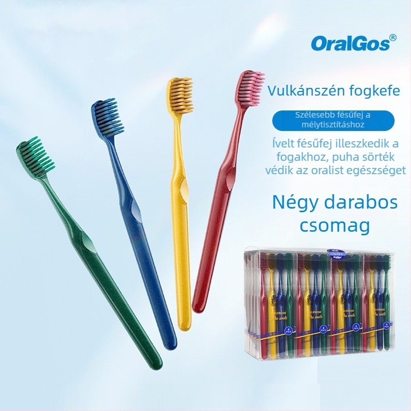 Kézi fogkefe puha sörtékkel, 4 darabos készlet, KR051, felnőtteknek, ínyvédelmet