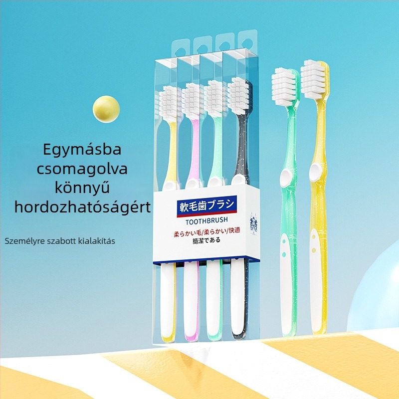 Kézi fogkefe puha sörtékkel, 4 darabos készlet, KR051, felnőtteknek, ínyvédelmet