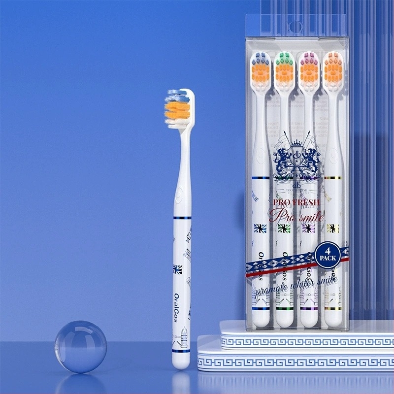 Kézi fogkefe puha sörtékkel, 4 darabos készlet, KR051, felnőtteknek, ínyvédelmet