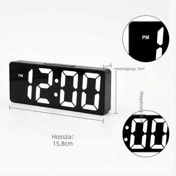 Nappaliba szánt LED kijelzős ébresztőóra, hőmérő, naptár, éjszakai fény és csendes működés