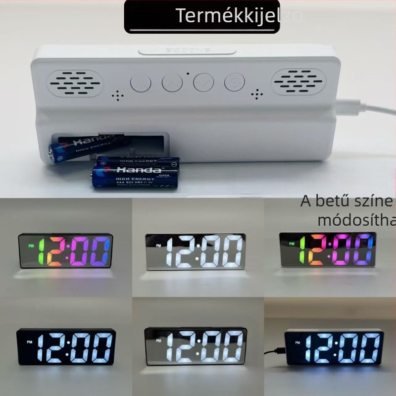 Nappaliba szánt LED kijelzős ébresztőóra, hőmérő, naptár, éjszakai fény és csendes működés