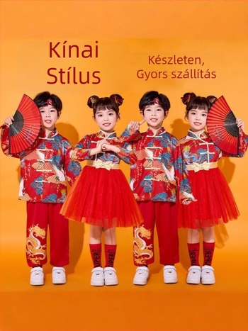 Uniszex gyermekeknek szóló színházi kórus jelmez, Tang-stílus, 90% poliészter, 3–8 éveseknek