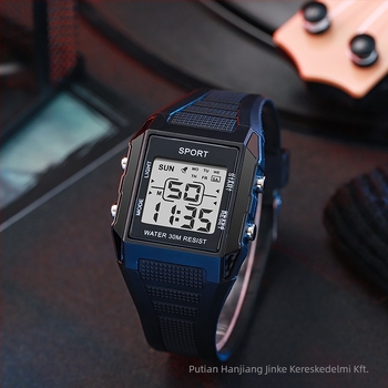 Négyszögletes digitális karóra kültéri időméréshez, ébresztő és dátum, 39 mm tárcsa, 10 m vízállóság