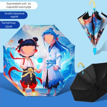Nezha karikatúra gyerekeknek szánt esernyő — vinil bevonat, 8 bordás vázzal, alumínium nyél, kézi nyitás, félig automata zárás